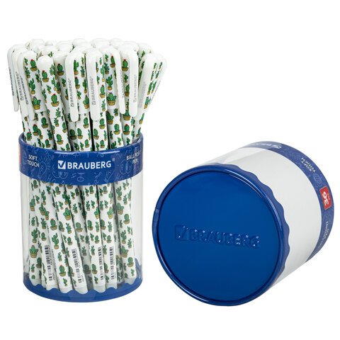 Ручка шариковая BRAUBERG SOFT TOUCH STICK «CACTUS», СИНЯЯ, мягкое покрытие, узел 0.7 мм