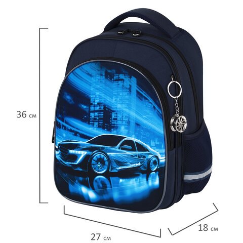 Рюкзак BRAUBERG OPTIMA, 2 отделения, с брелоком, «Night driver», 36×27х18 см