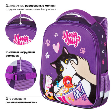 Ранец BRAUBERG KIDS START, 1 отделение, 2 кармана, «Sweet cheeks», велюровая панель, 35×26х13см