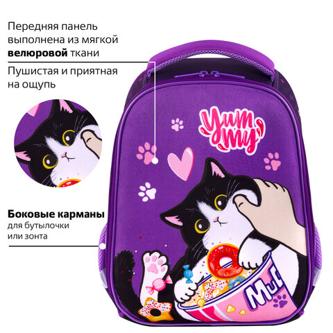 Ранец BRAUBERG KIDS START, 1 отделение, 2 кармана, «Sweet cheeks», велюровая панель, 35×26х13см