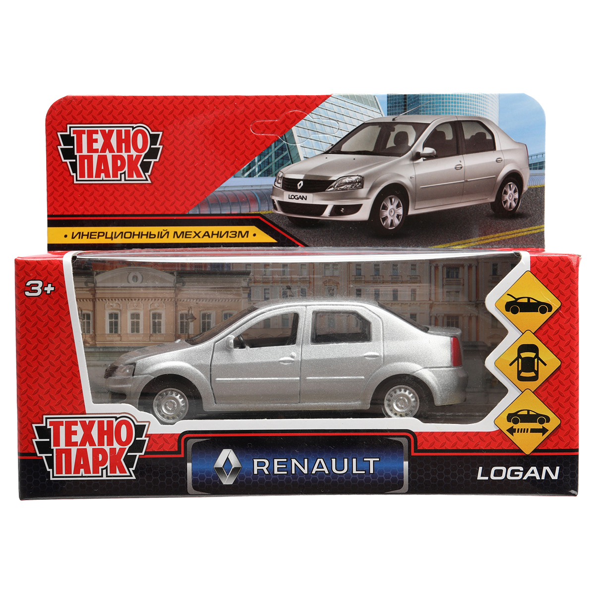 превью Машина игрушечная Технопарк «Renault Logan», RENAULT, металл., 12см, серебристый, с подвижными элементами