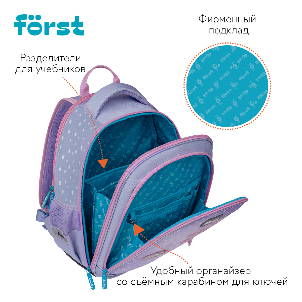 Рюкзак Först F-Cloud «Fluffy Bunny» 37×28.5×16.5см, 3 отделения, 3 кармана, анатомическая спинка