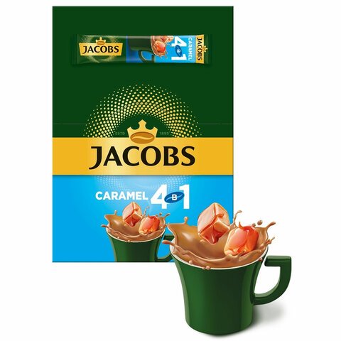Напиток кофейный растворимый JACOBS «4 в 1 Caramel» со вкусом карамели, КОМПЛЕКТ 24 пакетика по 12 г