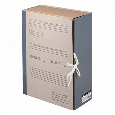 Короб архивный STAFF, 12 см, переплетный картон, корешок - бумвинил, 2 х/б завязки, до 1000 л.