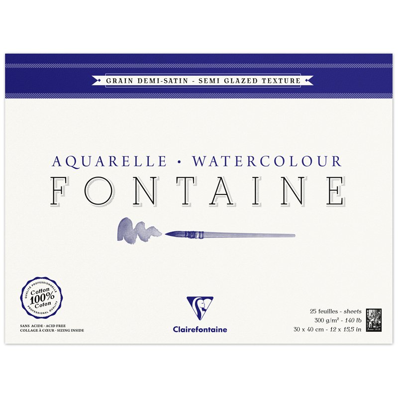 превью Альбом для акварели 25л., 30×40, на склейке Clairefontaine «Fontaine Demi-satiné», 300г/м2, горяч. пресс, полу-сатин