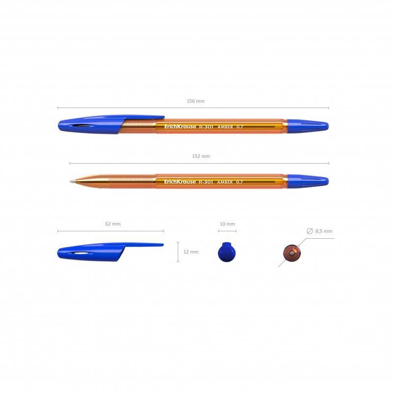 Ручка шариковая Erich Krause «R-301 Amber» синяя, 0.7мм
