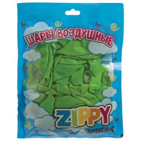Шары воздушные ZIPPY (ЗИППИ) 10" (25 см), комплект 50 шт., неоновые зеленые, в пакете