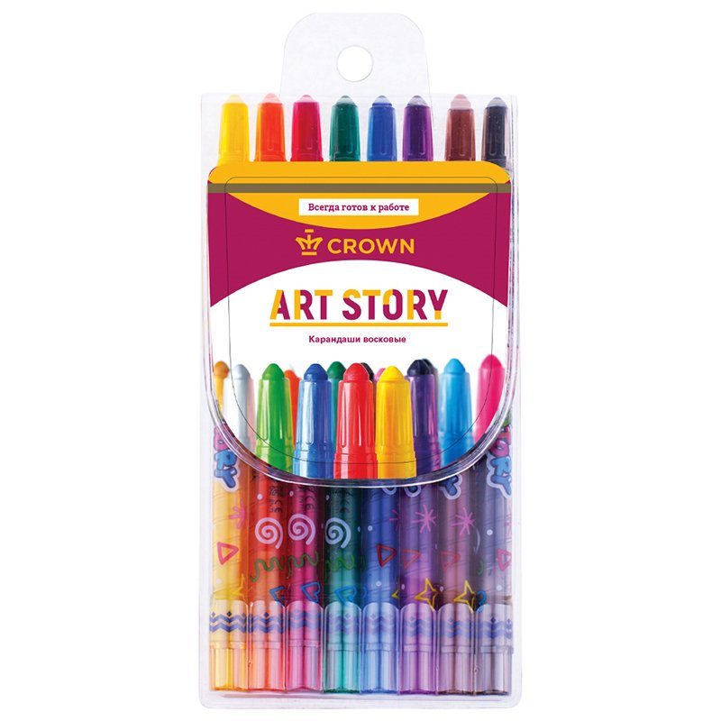 Карандаши восковые Crown «ArtStory», 08цв., выкручивающийся стержень, ПВХ, европодвес