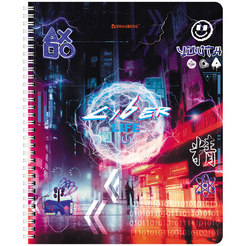 Тетради ДЭК А5 48 л. КОМПЛЕКТ 4 шт., BRAUBERG, гребень, клетка, глянцевый лак, «Киберпанк»