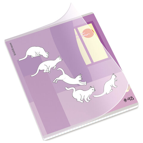 Тетрадь обложка пластик, А5, 48 л., скоба, клетка, ERICH KRAUSE, «Cat Day» (микс в спайке)