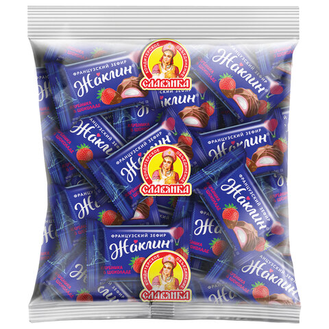 Конфеты СЛАВЯНКА «Жаклин», французский зефир со вкусом клубники в шоколаде, 1000 г, пакет