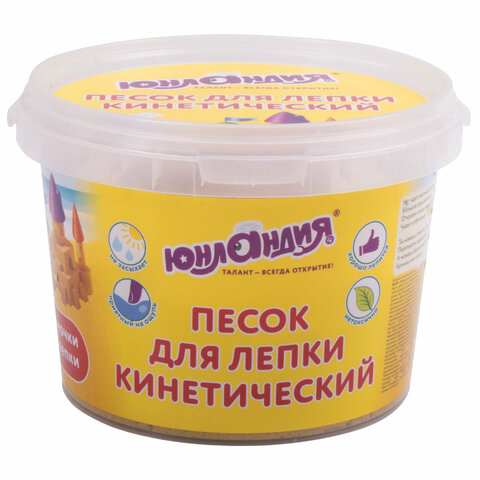 Песок для лепки кинетический ЮНЛАНДИЯ, желтый, 500 г, 2 формочки, ведерко