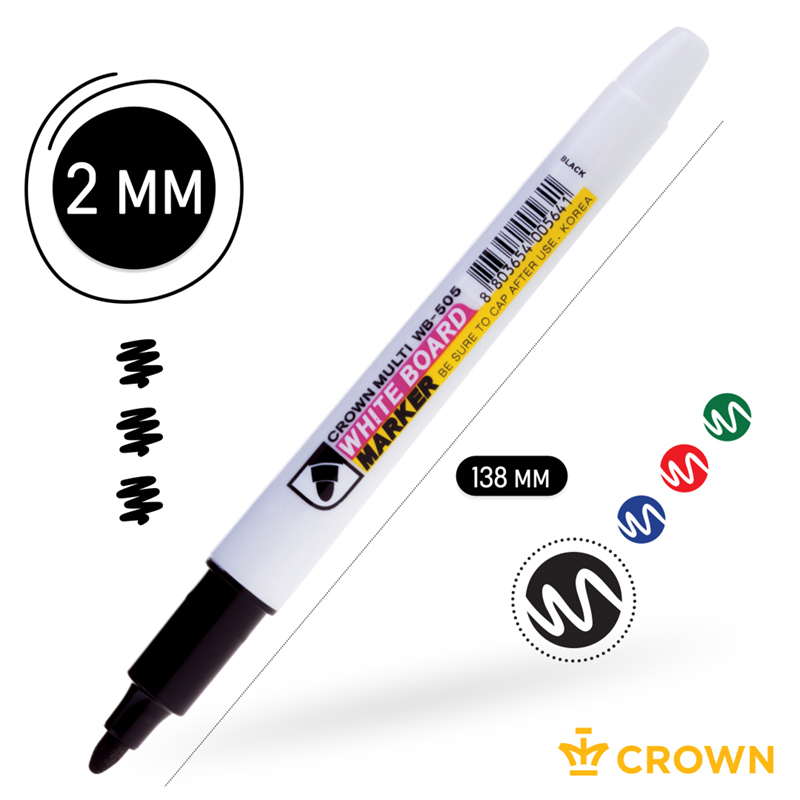 Маркер для белых досок Crown «Multi Board Slim» черный, пулевидный, 2мм ...