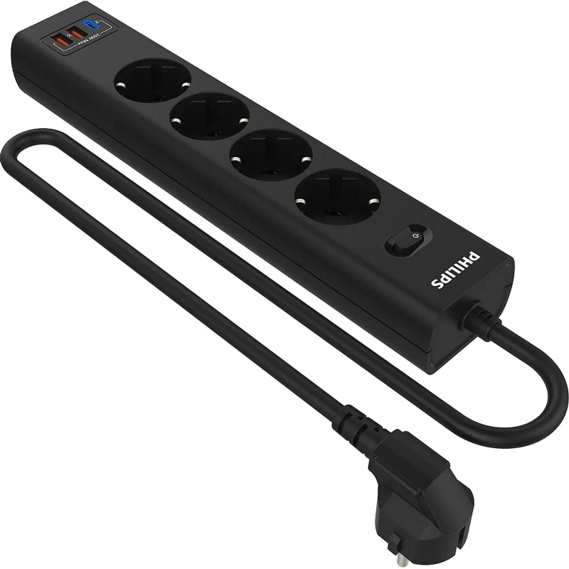 превью Сетевой фильтр Philips CHP4346BB/51 4р/3м с USB, 10А, черный