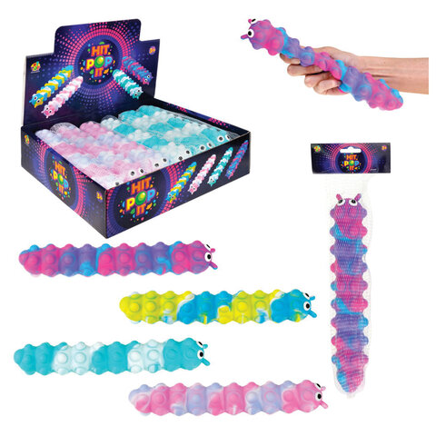 превью Игрушка-антистресс Жмяка POP IT «Гусеница» 26.5 см, ассорти 4 вида, шоубокс 12 шт, 1TOY