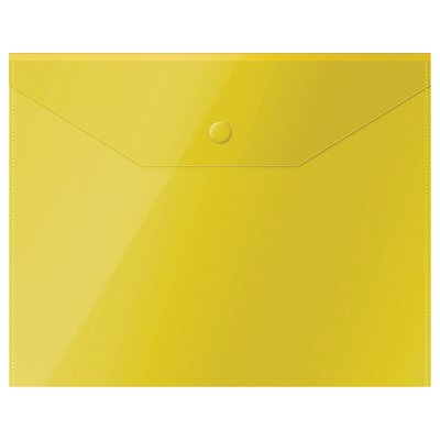Папка-конверт на кнопке СТАММ А5 (190×240мм), 150мкм, пластик, прозрачная, желтая