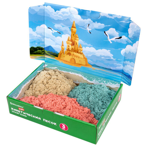 Песок для лепки кинетический, 3 цвета, 3 кг, коробка-песочница, BRAUBERG KIDS