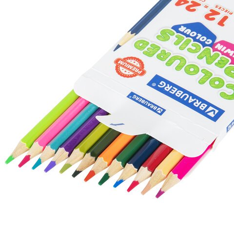 Карандаши цветные мягкие двусторонние BRAUBERG PREMIUM TWIN COLOUR12 штук24 цвета181874