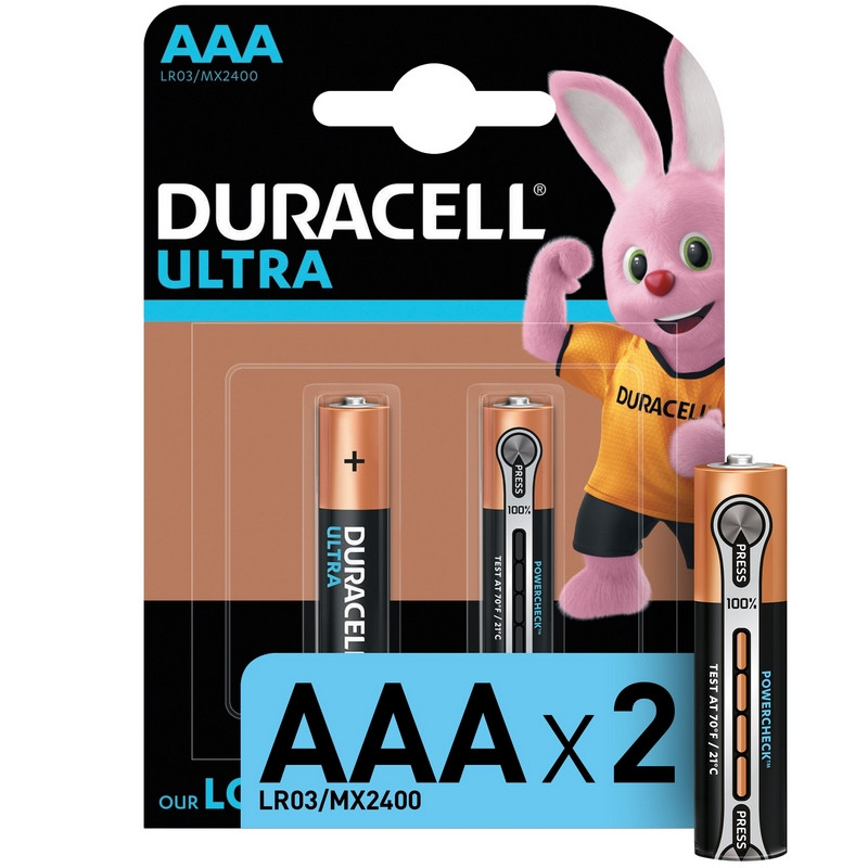 Батарейки Duracell UltraPower мизинчиковые AAA LR03-2BL (2 штуки в упаковке)