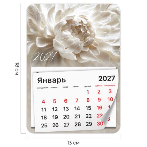 Календарь отрывной на магните на 2027 г., BRAUBERG, 130×180 мм, склейка, «Пион»