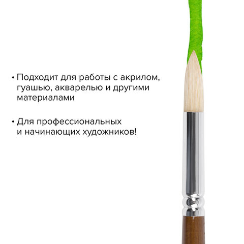 Кисть художественная профессиональная BRAUBERG ART «CLASSIC», щетина, круглая, № 10, длинная ручка