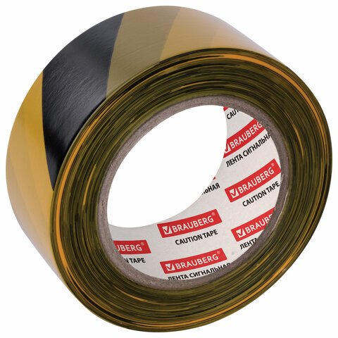 превью Лента сигнальная желто-черная, 50 мм х 200 м, BRAUBERG «Грандмастер», основа полиэтилен