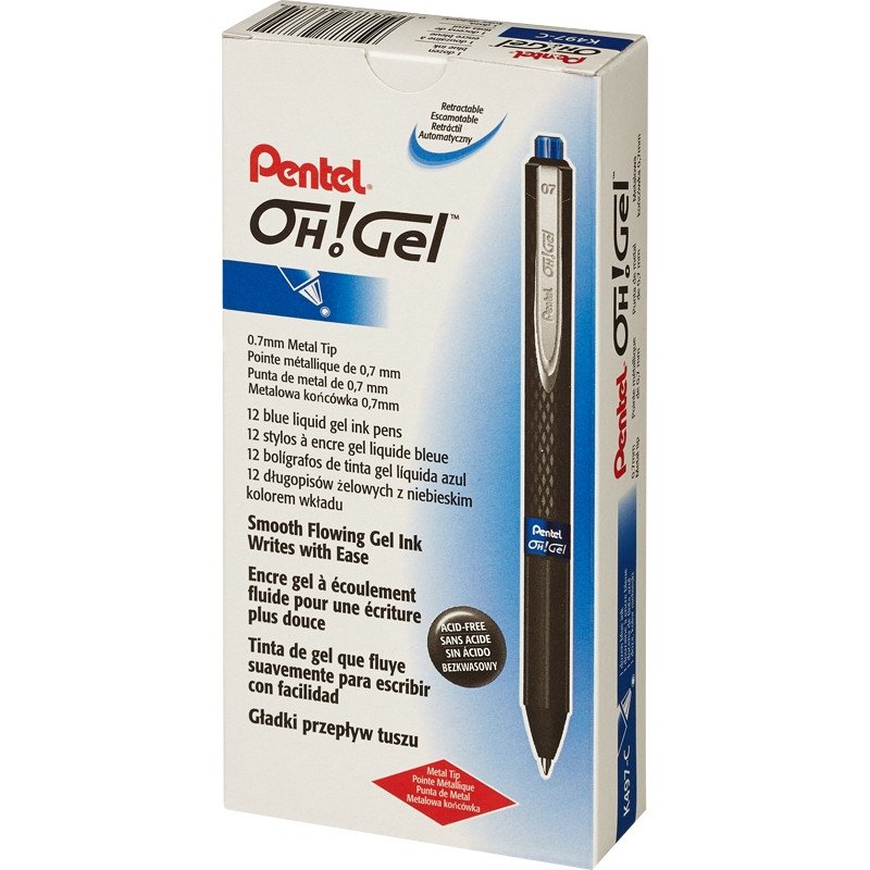 Ручка гелевая PENTEL K497С OhGel 0,3мм автомат.рез.манж синий ст