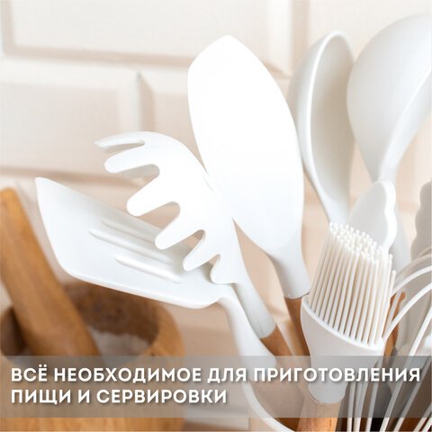 Набор силиконовых кухонных принадлежностей с деревянными ручками 13 в 1 молочный DASWERK, 608196