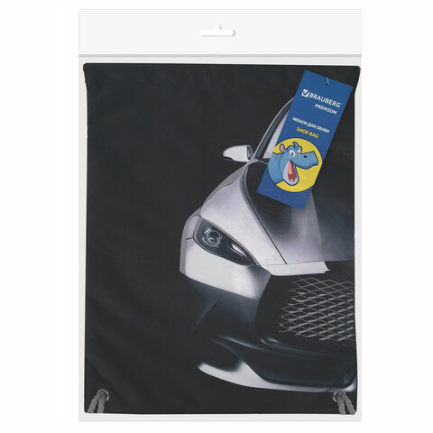 Мешок для обуви BRAUBERG PREMIUM, карман, подкладка, светоотражайка, 43×33 см, «Black car»