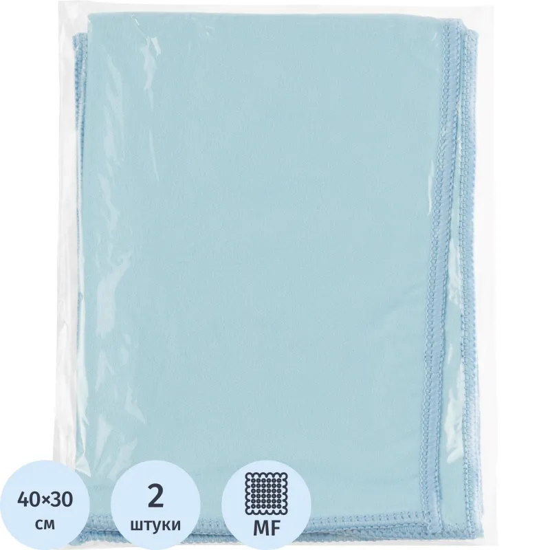 Салфетки хозяйственные Hq Profiline микрофибра 40x30 см 170 г/кв.м голубые (2 штуки в упаковке)
