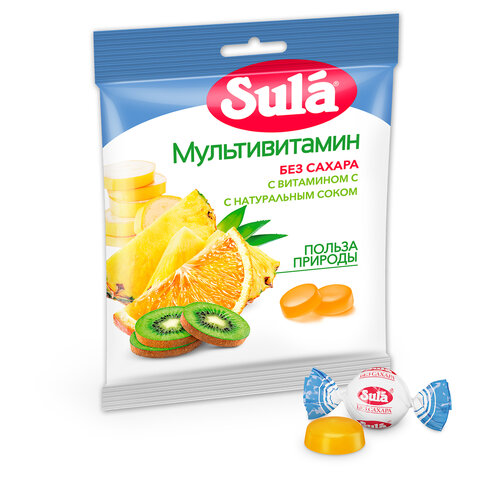 Конфеты-карамель SULA (Зула) леденцовая, «Мультивитамин», 60 г, пакет