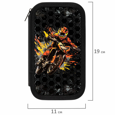 Пенал ЮНЛАНДИЯ, 2 отделения, ламинированный картон, конгрев, 19×11 см, «Fire moto»