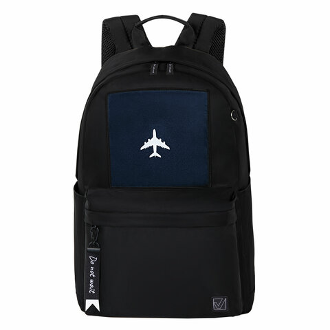 Рюкзак BRAUBERG FASHION CITY универсальный, карман-антивор, «Airplane», черный, 44×31х16 см