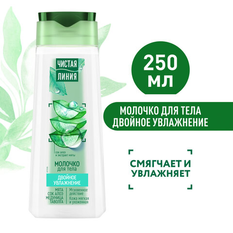 Молочко для тела 250мл ЧИСТАЯ ЛИНИЯ «Мята и сок алоэ» двойное увлажнение, ш/к 69488