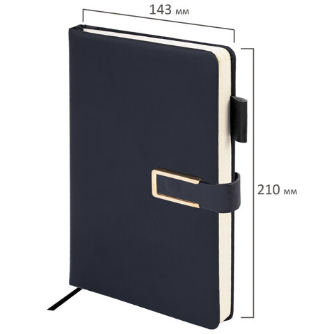 Ежедневник недатированный А5 143×210мм BRAUBERG Deluxe, под кожу, магнит 160л, черный, 117414