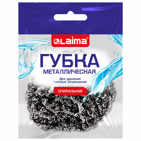 Губка (мочалка) металлическая спиральная 15 г, для посуды, гриля, плиты, LAIMA