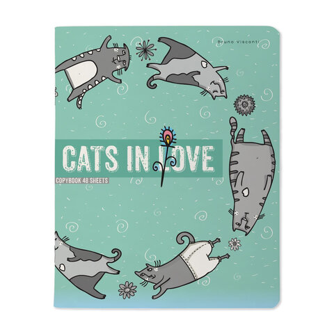 Тетрадь А5 48 л. BRUNO VISCONTI, скоба, клетка, Soft Touch, «CATS IN LOVE» (5 видов)