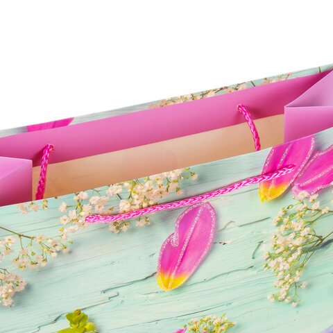 Пакет подарочный 26.5×12.7×33 см ЗОЛОТАЯ СКАЗКА «Spring Flowers», глиттер, розовый с голубым