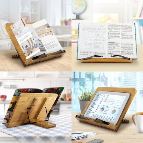 Подставка для книг и планшетов бамбуковая BRAUBERG, 28×20 см, регулируемый угол
