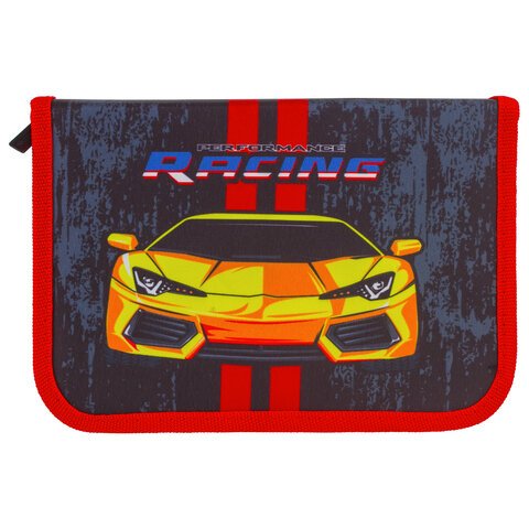 Пенал с наполнением BRAUBERG, 1 отделение, откидная планка, 24 предмета, 21×14 см, «Perfomance Racing», 229292