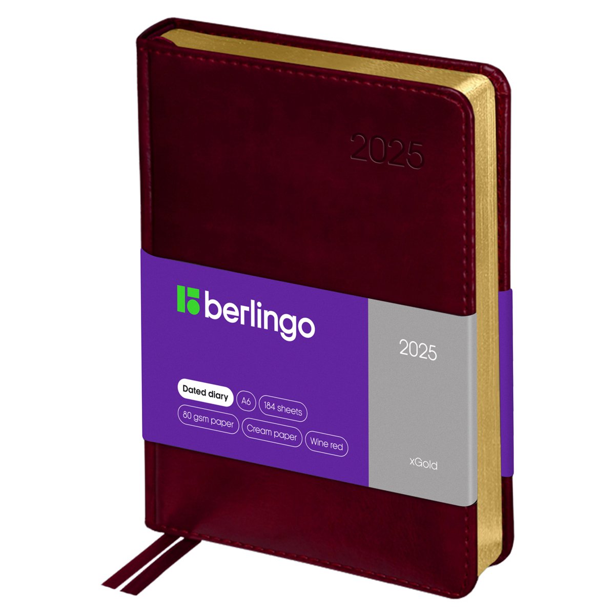 превью Ежедневник датированный 2025г., А6, 184л., кожзам, Berlingo «xGold», зол. срез, бордовый
