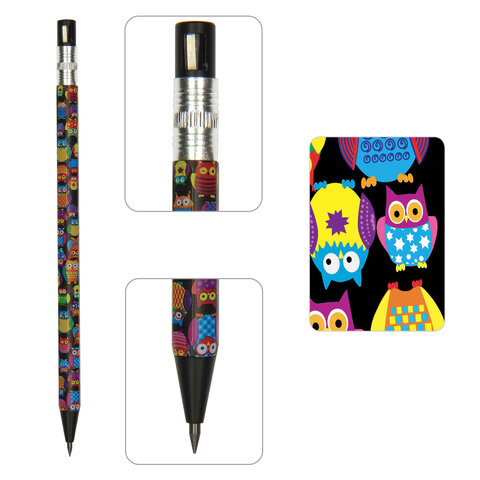 Карандаш механический цанговый 2 мм, BRUNO VISCONTI «FunGraphix», «Сказочные совы», точилка, 21-0041/05