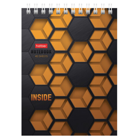 Блокнот МАЛЫЙ ФОРМАТ А6, 40 л., гребень, картон, клетка, HATBER, «INSIDE», 080475