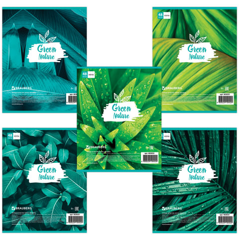 Тетрадь А5, 48 л., BRAUBERG, клетка, обложка картон, GREEN NATURE