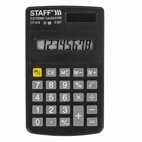 превью Калькулятор STAFF карманный STF-818, 8 разрядов, двойное питание, 102×62 мм