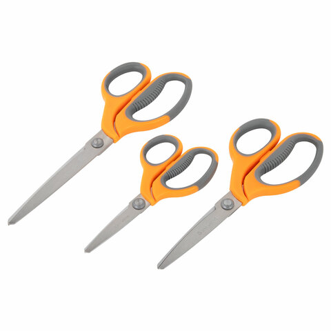 Ножницы BRAUBERG «PROFESSIONAL» 3 шт. (135180210 мм)серо-оранжевые ручкиВЫГОДНАЯ УПАКОВКА272981