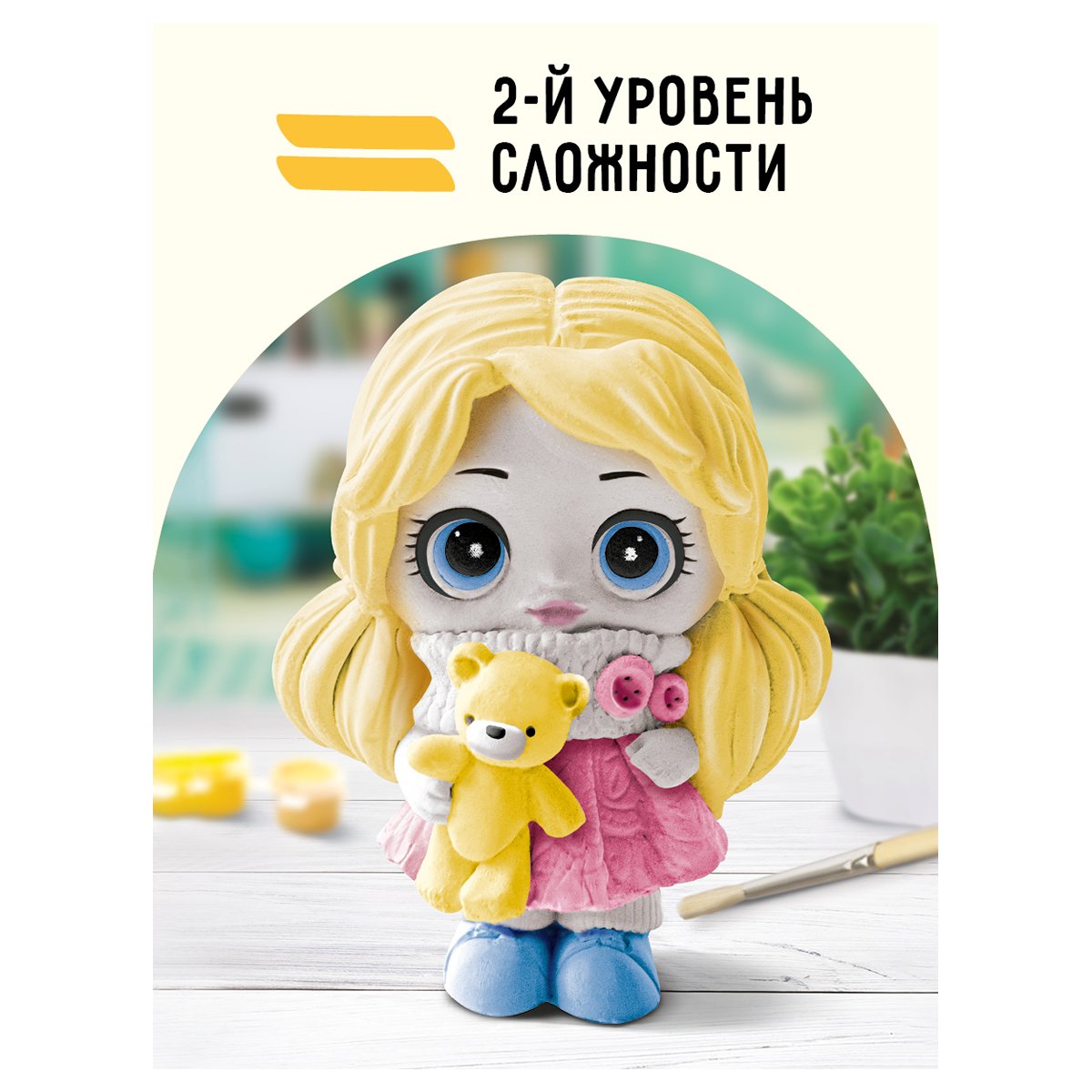 Набор для росписи из гипса ТРИ СОВЫ « Кукла Оля», высота фигурки 8.5см, с красками и кистью, картонная коробка