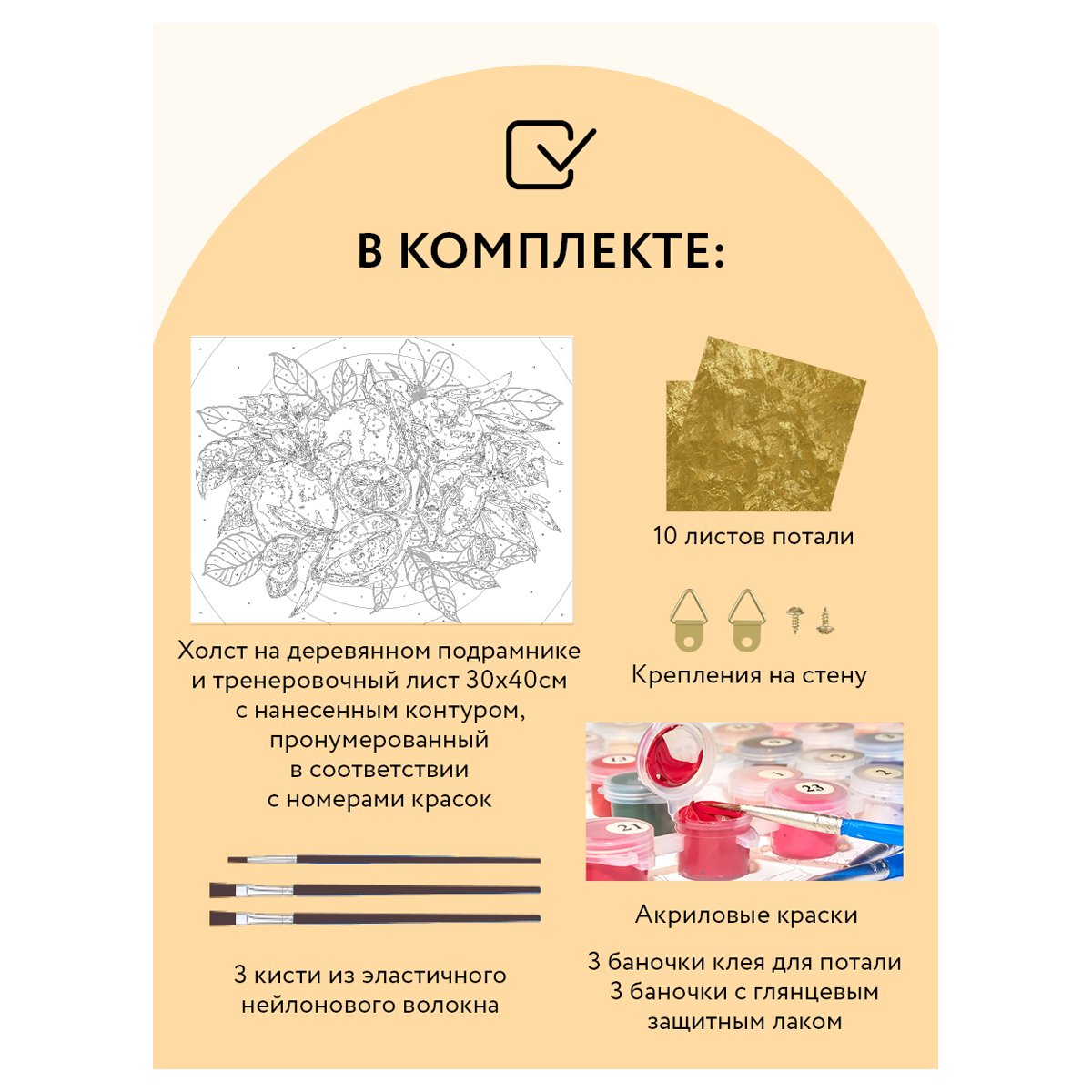 Картина по номерам на холсте ТРИ СОВЫ «Лимоны», 30×40, с поталью, акриловыми красками и кистями