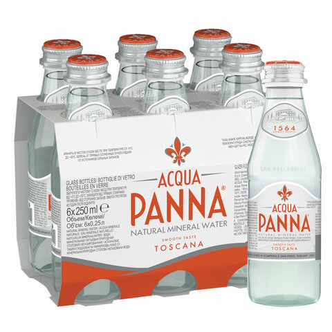 превью Вода негазированная минеральная ACQUA PANNA (Аква Панна), 0.25 л, стеклянная бутылка, ИТАЛИЯ