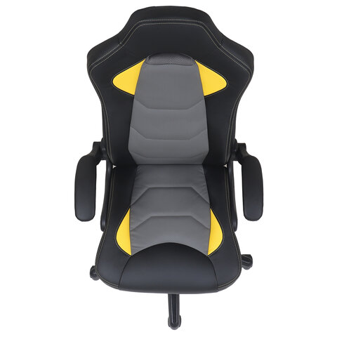 Кресло компьютерное BRABIX «Skill GM-005»откидные подлокотникиэкокожачерное/желтое532494